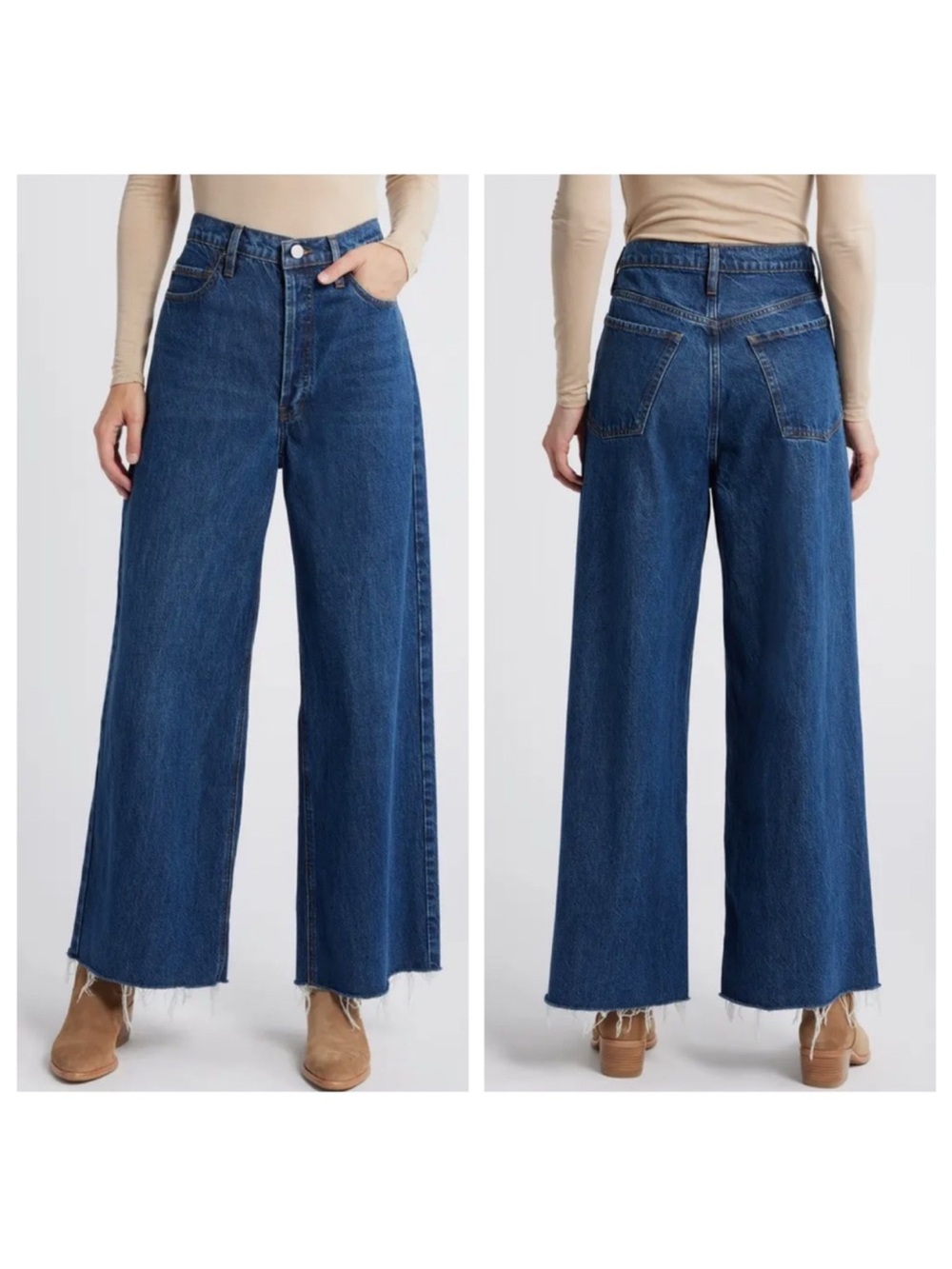 Frame Denim Le Low Baggy Wide Leg in Blindspot Raw Fray